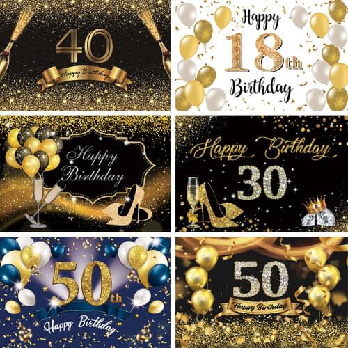 Vinyl Birthday Backdrops For Photography Happy 30 40 50 60th Party Beer Golden Dots Celebration Portrait Photo Backgrounds