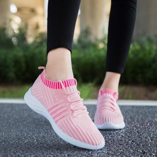 Plus Size Breathable Womens Summer Sports Shoes Female Sneakers Socks Women Running Shoes Jogging Femme Sport Pink Knit A-1197