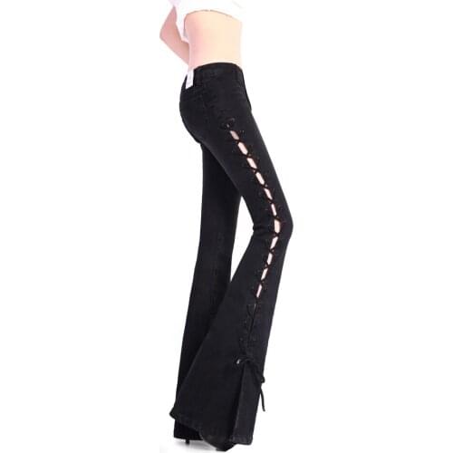 Fashion Womens Super Flare Leg Jeans Spring Summer Woman Slim Bell Bottom Jeans Pants Ladies Black Wide Jean Big Size