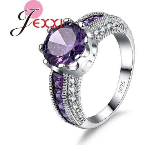 Women Girl Best Gift 925 Sterling Silver Wedding Finger Accessories Cubic Zirconia Stone Round Pendant Rings Bijoux