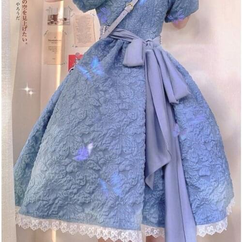 Bella 2021 Summer Elegant Blue Fairy Dress Kawali Vintage Princess Sweet Lolita Revolve Dress Casual Puff Sleeve Pretty Dress