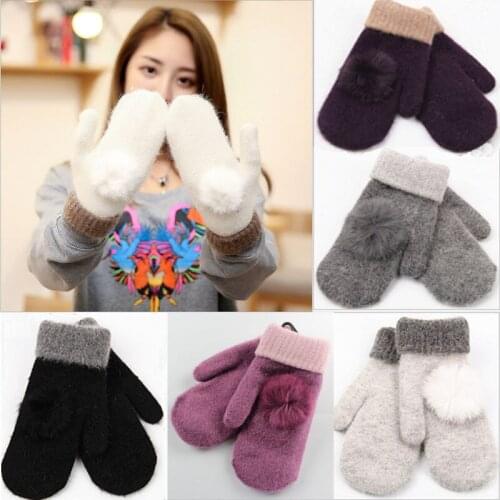 Winter Warm New Fashion Womens Warm Winter Snow Thicken Wool Knitted Gloves Mittens Soft Ladies Girls Double Thickening Glove