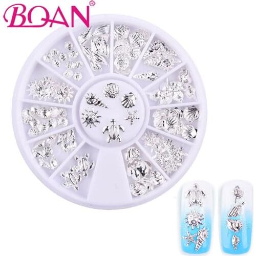 BQAN 1 Box Nail Art Ocean Theme Metal 3D Rivets Studs Beads Gel Polish Sea Starfish Shell Hippocampal Slice Flakes Decoration