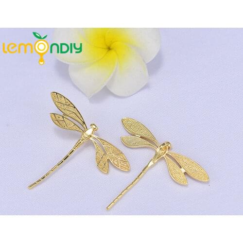 136) 4PCS 45x37MM 24K Gold Color Plated Dragonfly Pendants Charms High Quality DIY Jewelry Making Findings Accessories
