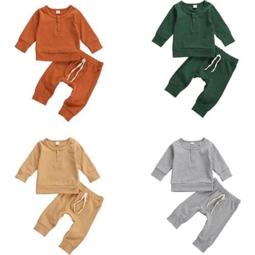 2020 Baby Spring Autumn Clothing 2PCS Toddler Kid Baby Boy Girls Outfit 100% Cotton Clothes Long Sleeve Tops+Pants Set