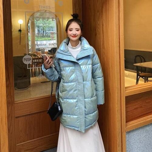 2021 Women Winter Jacket Plus Size Padded Long Coats Female Down Cotton Stand Collar Overcoat Mujer Glossy Black Warm Parka