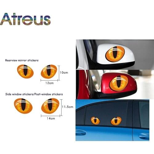 Atreus 3D Cat Eyes Car Stickers Truck Head Rearview Mirror Window stickers for Renault Mitsubishi Suzuki Vitara Jeep Wrangler