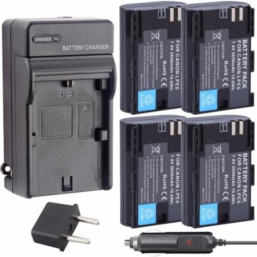 4pcs Probty LP-E6 LPE6 LP E6 Battery + DC Charger kit For Canon EOS 5D Mark II III 5DS 5DS R 6D 7D 60D 60Da 70D 80D 7D Camera