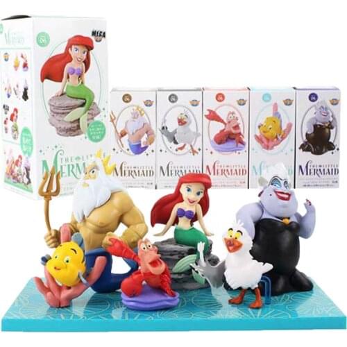 6pcs/set The Little Mermaid Princess Ariel Figure ToysSebastian Flounder Fish King Triton Scuttle Ursula WCF Model Dolls