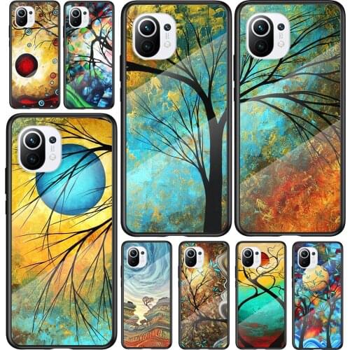 Tempered Glass Cover Abstract Golden Painting For Xiaomi Mi 11 11i 10T 10 CC9E CC9 9T Note 10 Ultra Pro Lite Phone Case Capa