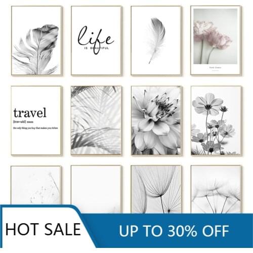 Black And White Flower Wall Art Canvas Painting Posters Prints Fresh Feather Dandelion Pictures Aesthetic Home Decoration Access
