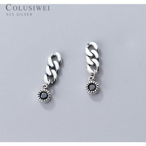 Colusiwei Genuine 925 Sterling Silver Natural Obsidian Lock Chain Stud Earrings For Women Fashion Sterling Silver Jewelry