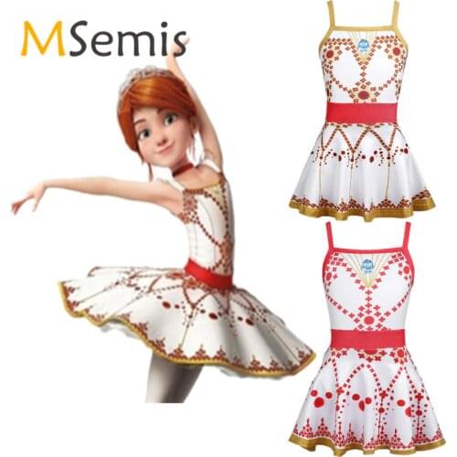 Kids Girls Cosplay Leotard Ballerina Felicie Tutu Ballet Dress Ruffled Square Neckline Ballet Dance Gymnastics Leotard for Girls