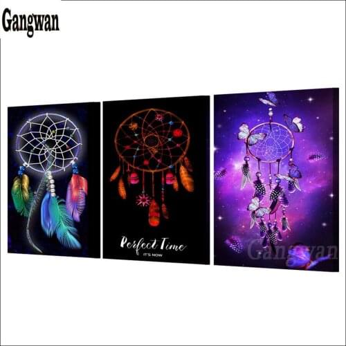 DIY 5D Diamond Painting 3 pcs"feather dream catcher"Cross Stitch embroidery indian Patterns Mosaic picture of Rhinestone,sticker