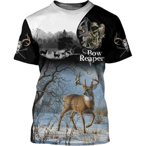Summer New Hunter T-Shirt 3D Print Mens Outdoor Sports Hunting Deer Hunting Short Sleeve Oversize Casual Streetwear Tops