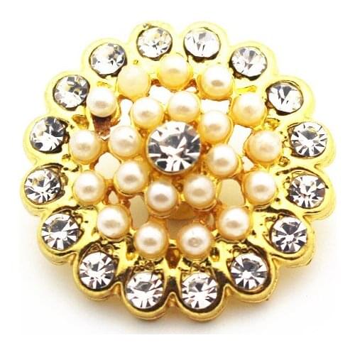 Hot Sale 3pcs/lot New Snap Button Jewelry Metal Gold Round Pearl Crystal Snap Charms Fit 18mm/20mm DIY Snap Button Bracelet