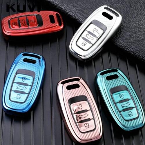 Carbon TPU Car Remote Key Case Cover Holder For Audi A1 A2 A3 A4 A5 A6 A7 A8 Quattro Q3 Q5 Q7 2009 2010-2016 Auto Accessories