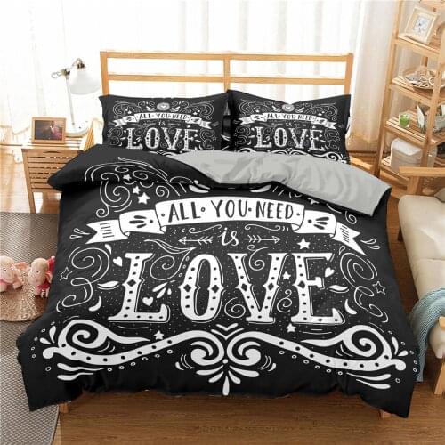 3d Bedding Set Love Word Pattern Print Home Textile 2/3pc English Letter Luxury Couple Polyester Duvet Cover Set with Pillowcase