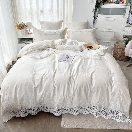 White Lace Luxury Embroidered Bedding Set 600TC Egyptian Cotton Silky Soft Queen King Size Sheet Set 4pcs for Home and Wedding