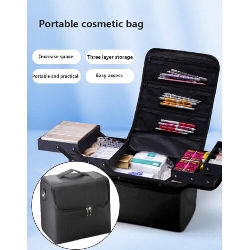 Cosmetic Bags Woman Handbag Waterproof Fashion Black Professional Beauty Bag Checkered Makeup Organizer Storage Big Make Up Box