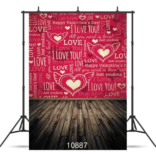 Red heart Wall Wooden Floor Photographic Background For Wedding Children Baby Shower New Born Portrait Vinyl Cloth Backdrops