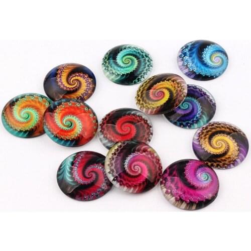 12/16/18/20/25mm Mix Color Ranbow Round Glass Cabochon Jewelry Finding Cameo Pendant Settings 20pcs/lot