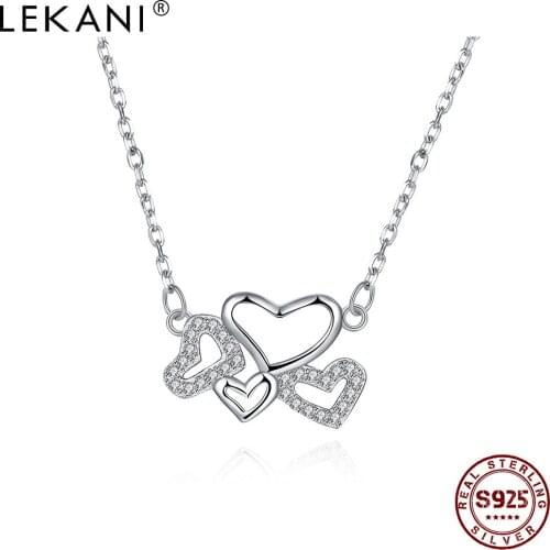 LEKANI Heart Necklaces For Women 925 Sterling Silver Luxury CZ Cubic Zirconia Pendant Necklaces Silver 925 Jewelry Gift Best