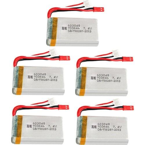 5pcs 7.4V 700mAh 25C Lipo battery For MJXRC X600 F46 aircraft model aircraft JXD391V Lipo battery 2s 7.4V 700mAh 603048 JST plug