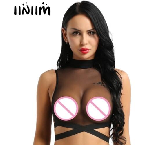 Womens Ladies Sexy Clubwear Tanks Tops Sleeveless Sheer Mesh See-through Zipper Back Elastic Strappy Criss Cross Tees Crop Top