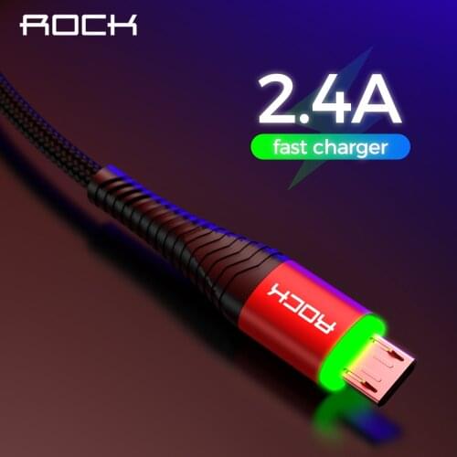 ROCK Metal Led Light Micro USB Cable 2.4A Fast Data Sync Charging Cable For Samsung Huawei Xiaomi Redmi Lighting Nylon Charger