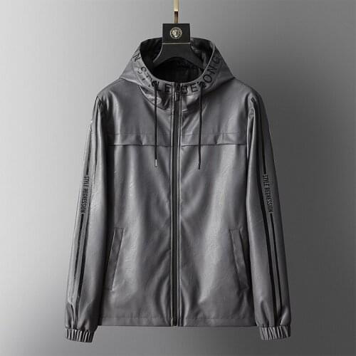 2020 new leather mens casual hooded jacket Korean style slim handsome youth spring and autumn motorcycle jacket