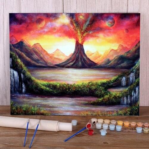 Natural Scenery Volcano DIY Paint By Numbers Package Acrylic Paints 50*70 Boards By Numbers Handmade For Children Wholesale