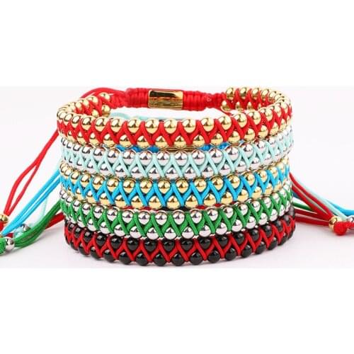 Jaravvi High Quantity Non-fading Gold Plated 4mm Stainless Steel Beads Cord Braided Adjustable Macrame Bracelet For Women Men