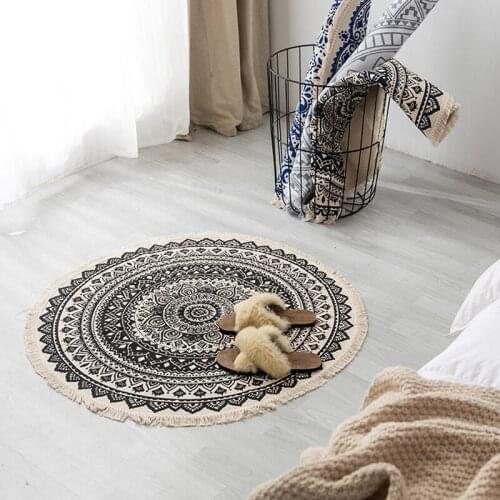 Nordic Round Rugs and Carpets for Living Room Bedroom Floor Mats Boho Ethnic Mandala Carpet Classic Cotton Linen Tassel Rugs
