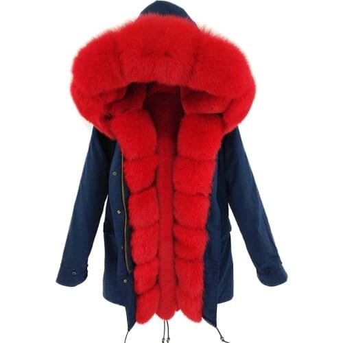 New Long Parka Winter Jacket Women Real Fur Coat Natural Fox Fur Collar Hood Warm Detachable Streetwear Luxury Casual Clothes