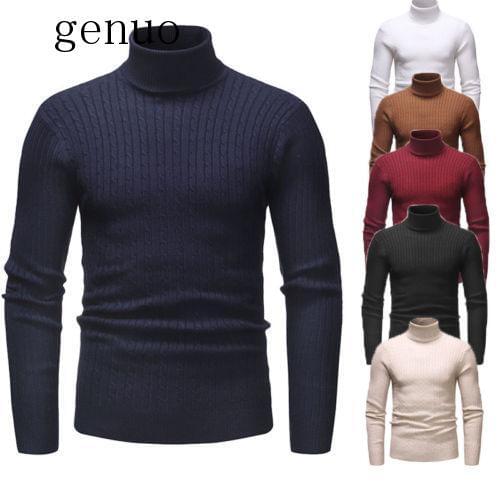 New Mens Turtle Neck Long Sleeeve Cotton Sweaterss 2020 New Autumn Winter Warm Crochet Solid Casual Sweaters Tops M-2XL