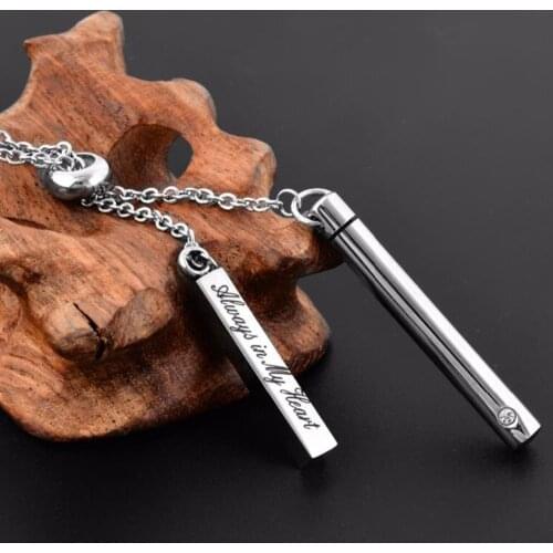 Always in my heart Stainless Steel Cremation Cylinder Necklace for Urn Ashes Pendant Keepsake Memorial Jewelry Wholesale