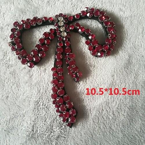 Sale Good Quality 2pcs Fashion red rhinestone beads bow patch sewing on T-shirt shoes diy decoration patch Z177
