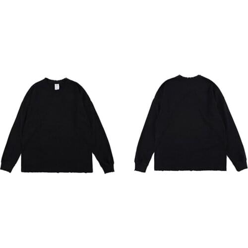 OVERSIZE hip-hop funeral system loose hem hole destruction frayed bottoming shirt long-sleeved T-shirt BF wind men and women