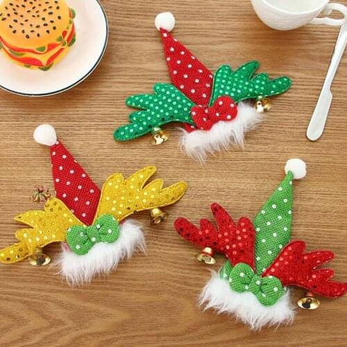 Christmas Knife Fork Bag Glitter Sequin Santa Hat Antler Bowknot Plush Design Silverware Pockets Xmas Ornament LX8215