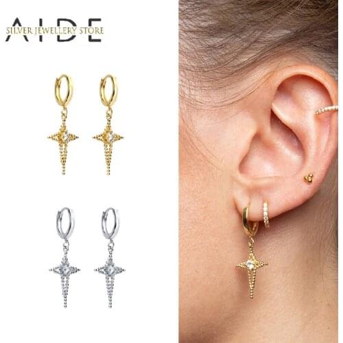 AIDE 925 Sterling Silver Earrings Hoop Earrings for Women INS Small Beads Stacked Cross Pendientes Fine Jewelry Gift kolczyki