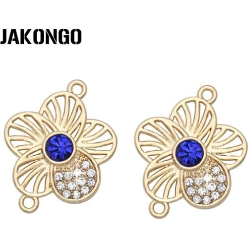 JAKONGO Gold Color Purple Crystal Flower Connectors for Jewelry Making Bracelet Findings Accessories DIY Craft 22x28mm 5PCS/lot