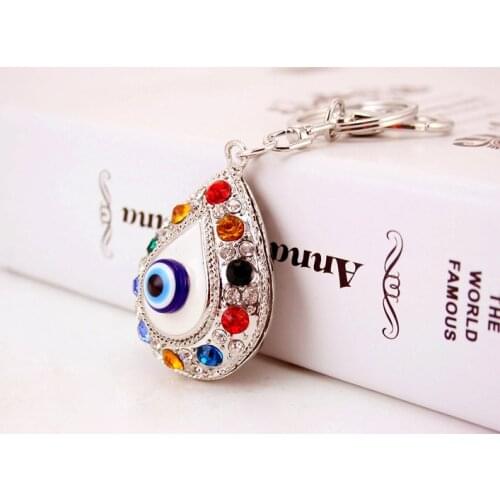 Rhinestone Blue Eye Cute Keychain Crystal Charm Pendant Purse Handbag Car Key Keyring Creative Lucky Gift Collection