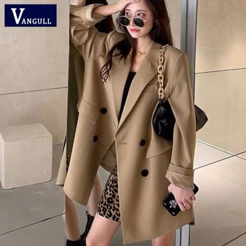 Vangull 2021 Autumn Blazer Women Single Breasted Oversized Suit Jacket Office Ladies Loose Plus Size Long Sleeve Out Wear Blazer