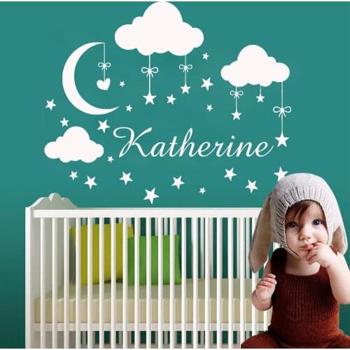 Cartoon Custom babys Name Cloud star vinyl Wall Sticker Wallsticker Wallpaper For Home Decoration Kids Room Bedroom Decor Mural