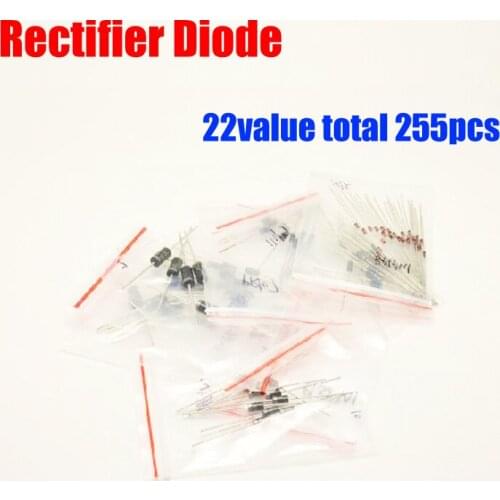 Rectifier Diodes 22values Total 255pcs Assorted Kit 1N4007 5408 5822 1N4148 DB3