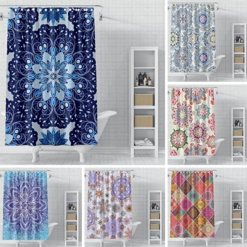Bohemian MandalaFloral Shower Curtain Colorful Abstract Ethnic-Style with Hooks Polyester Waterproof Curtains