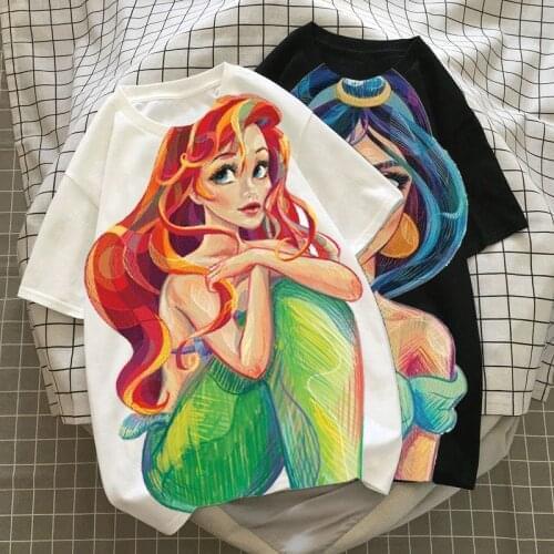 2021 new Ariel Princess Mermaid 3D printing T-shirt Harajuku summer casual womens T-shirt oversized T-shirt Disney T-shirt