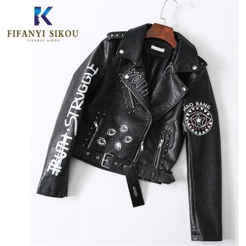 2019 New Fashion Women Motorcycle Faux PU Jackets Ladies Long Sleeve Autumn Winter Biker Leather Jacket Streetwear Black Coat