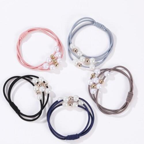 Ladies Pearl Three-in-One Knotted Head Rope Headband Nine-Bead Hair Tie Multilayer Elastic Rubber Band Hair Accessories